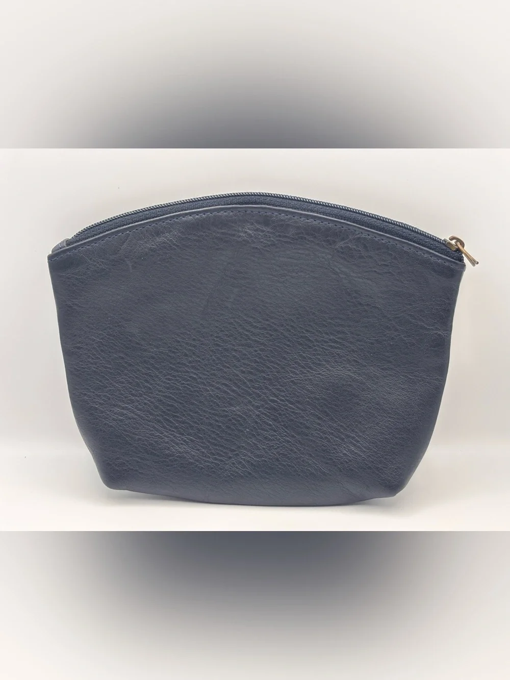 Vintage Dark Navy Blue Leather Cosmetic Zipper Pouch,